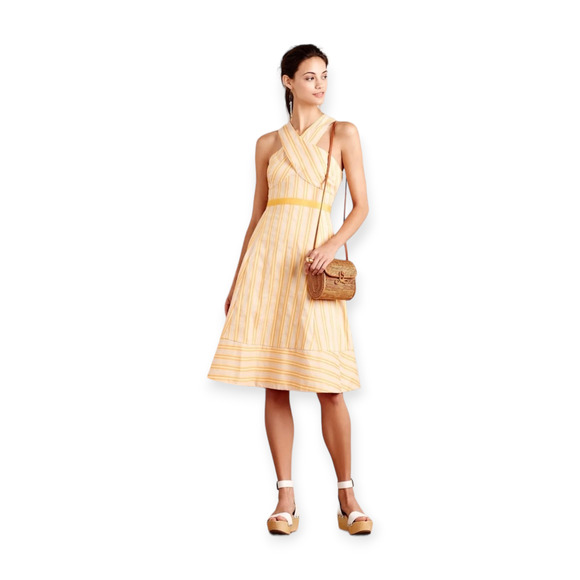 Anthropologie HD in Paris Asbury Stripe Crossover A-Line Dress - Picture 1 of 12
